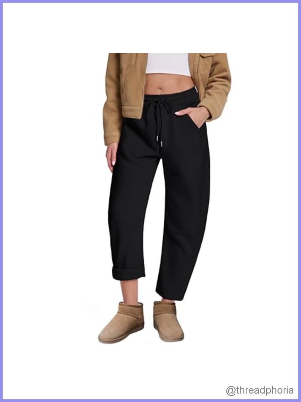 Fleece Lined Barrel Leg Sweatpants Women Winter Warm Joggers with Pockets